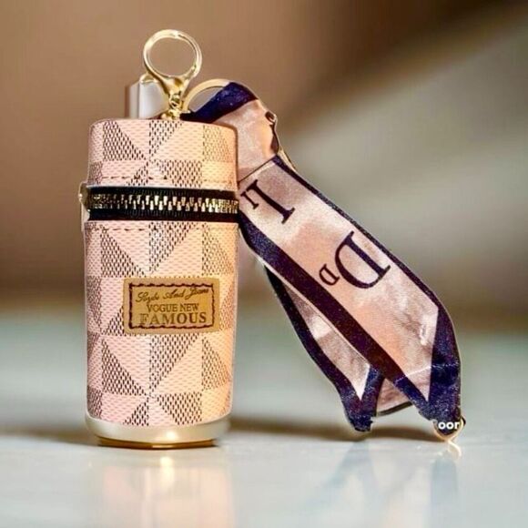 LUXE VIBES LIPSTICK CASE KEYCHAIN BAG CHARM PU LEATHER PINK & BLACK w TWILLY - Picture 1 of 7